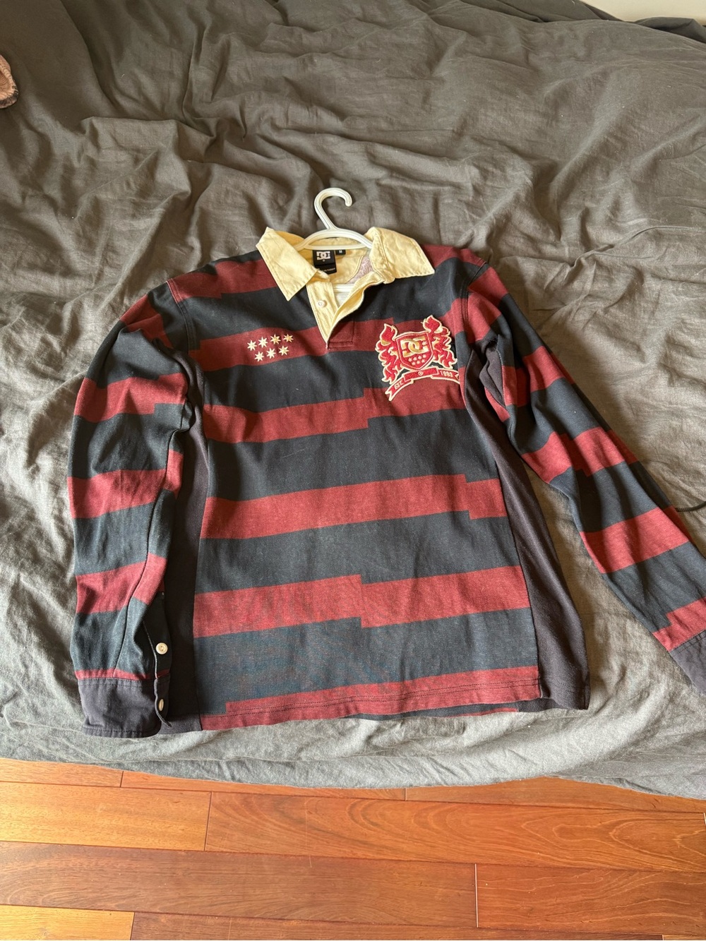 DC Men's Black and Cream Striped Polo